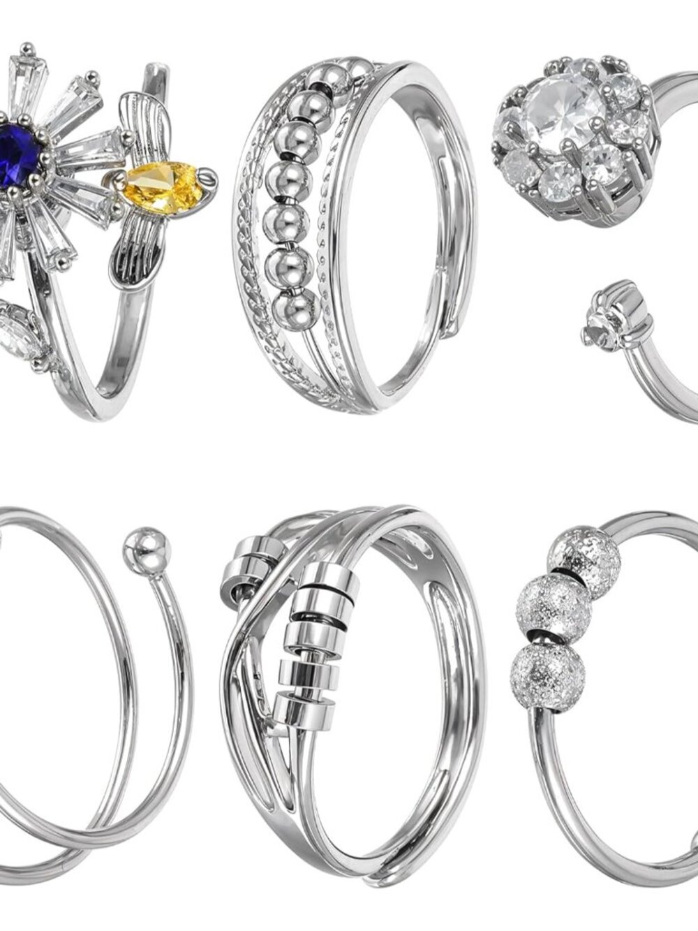 Anti Anxiety Fidget Ring for Women, 6 Pcs Open Adjustable Fidget Rings Anti Anxi